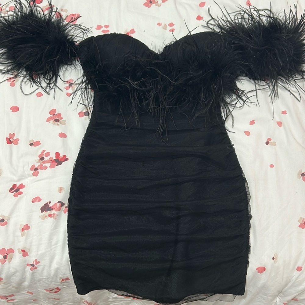 Black Fake Feather Dress